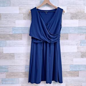 Lands End Sleeveless Jersey Wrap Dress Navy Blue Pima Cotton Womens Large